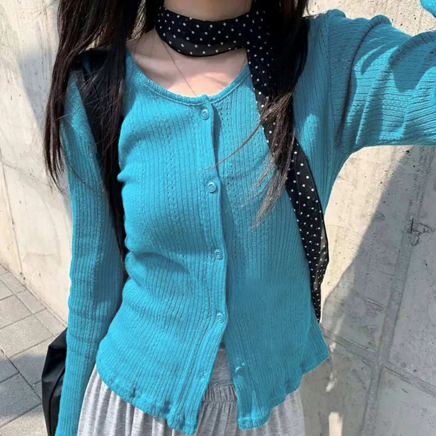 Women's Elegant Autumn Wool Sweater Slim Fit Cardigan with Tie Collar and Button Down Versatile Casual Top - Zeprah