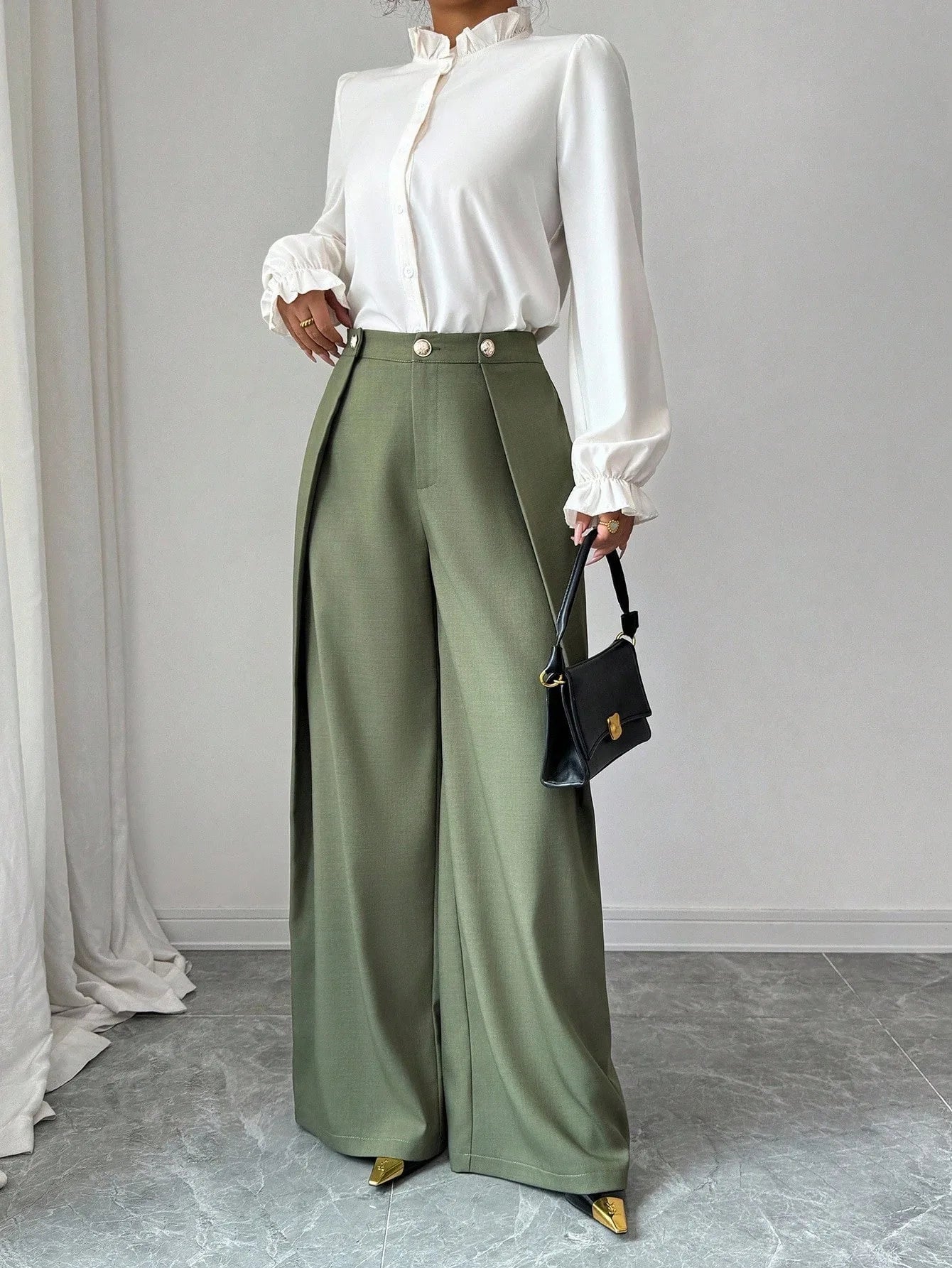Women's Elegant Wide - Leg Pleated Trousers Casual Fall Pants with Drappy Fit - Zeprah