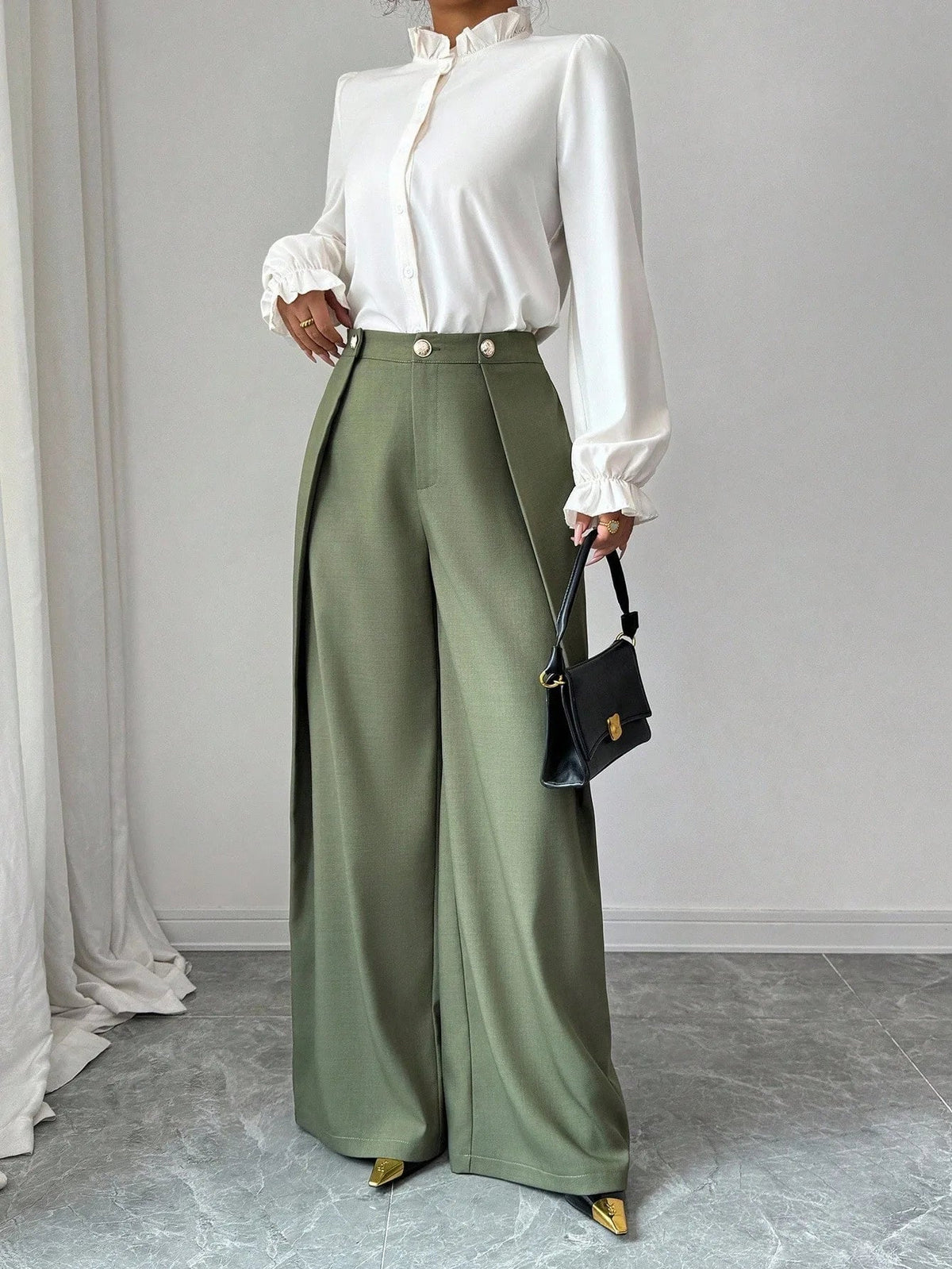 Women's Elegant Wide - Leg Pleated Trousers Casual Fall Pants with Drappy Fit - Zeprah