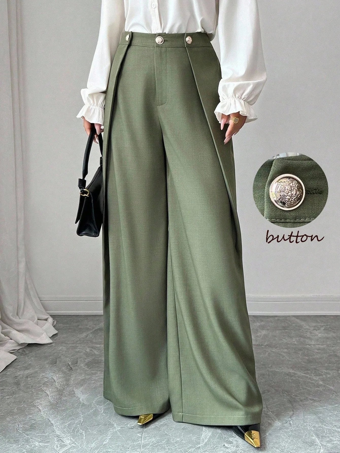 Women's Elegant Wide - Leg Pleated Trousers Casual Fall Pants with Drappy Fit - Zeprah