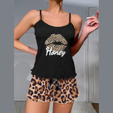 Women's European American Style Summer Milk Silk Fabric Pajamas Leopard Print Camisole Shorts Homewear - Zeprah