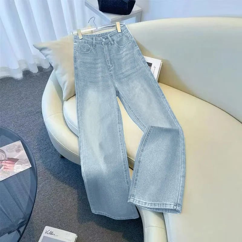 Women's Fall High Waisted Wide Leg Jeans Slimming Draped Loose Straight Denim Pants - Zeprah