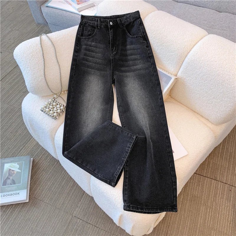 Women's Fall High Waisted Wide Leg Jeans Slimming Draped Loose Straight Denim Pants - Zeprah