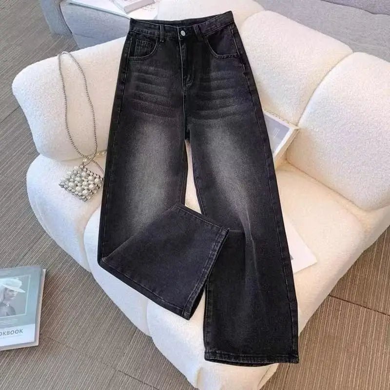 Women's Fall High Waisted Wide Leg Jeans Slimming Draped Loose Straight Denim Pants - Zeprah