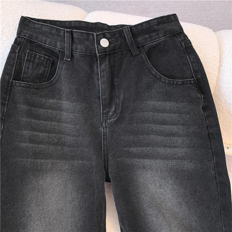 Women's Fall High Waisted Wide Leg Jeans Slimming Draped Loose Straight Denim Pants - Zeprah