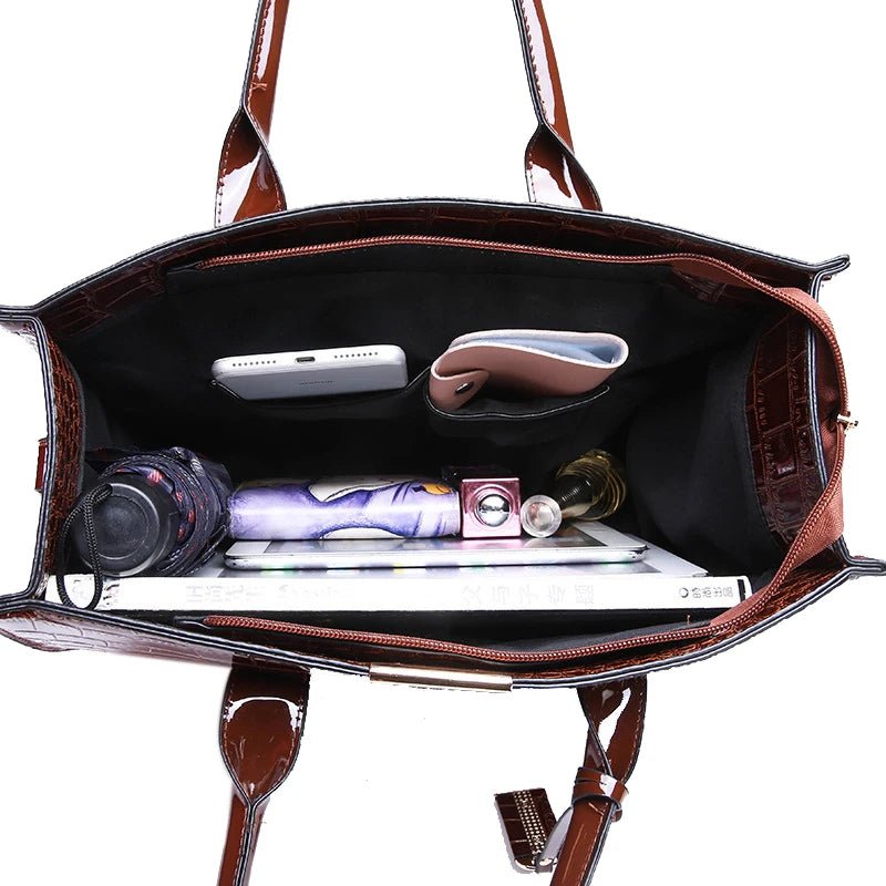 Women's Fashion Crocodile Pattern Mother Bag Three - Piece Shoulder Bag Messenger HandBags - Zeprah