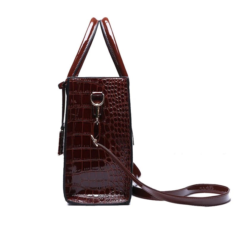 Women's Fashion Crocodile Pattern Mother Bag Three - Piece Shoulder Bag Messenger HandBags - Zeprah