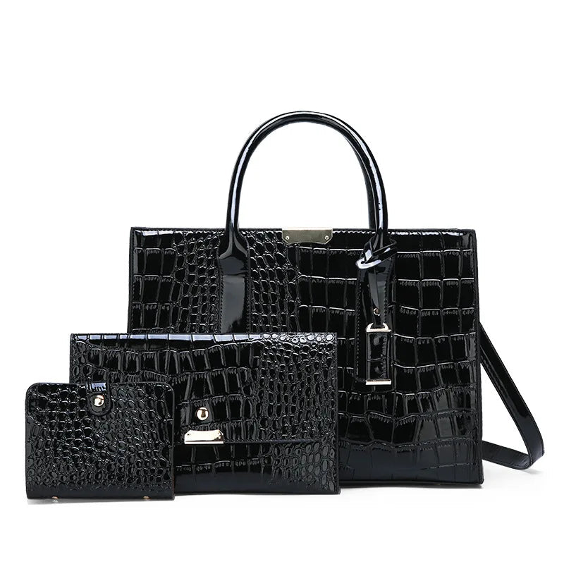 Women's Fashion Crocodile Pattern Mother Bag Three - Piece Shoulder Bag Messenger HandBags - Zeprah