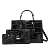 Women's Fashion Crocodile Pattern Mother Bag Three - Piece Shoulder Bag Messenger HandBags - Zeprah