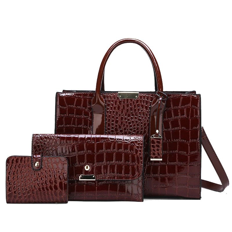 Women's Fashion Crocodile Pattern Mother Bag Three - Piece Shoulder Bag Messenger HandBags - Zeprah