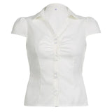 Women's Fashion New Women's Top Wrinkled Button Pocketless Short Sleeve Women's Shirt - Zeprah