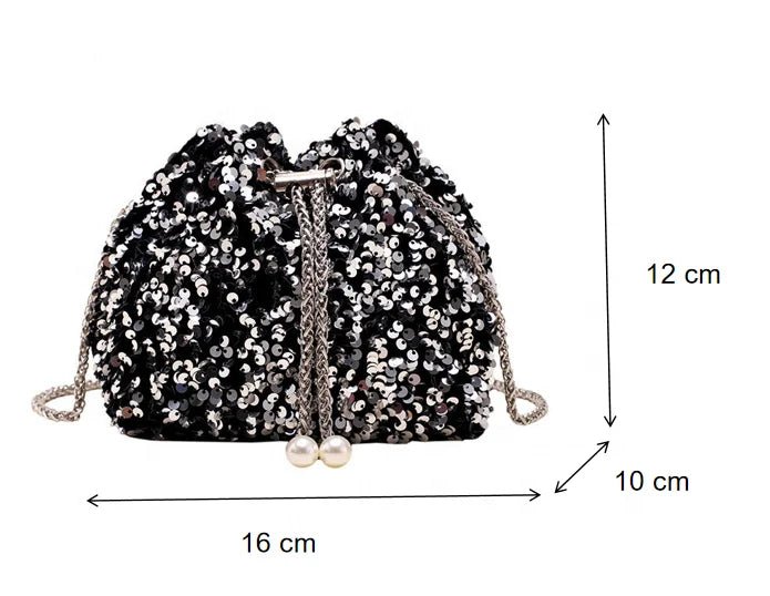 Women's Fashion Rhinestone Bucket Bag Handheld Chain Messenger Portable with Zipper Closure Personalized Design for Girls - Zeprah