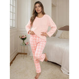 Women's Flannel Pajamas Set Cross - Border Autumn Winter Homewear with Fashion Plaid Neck Solid Pattern - Zeprah