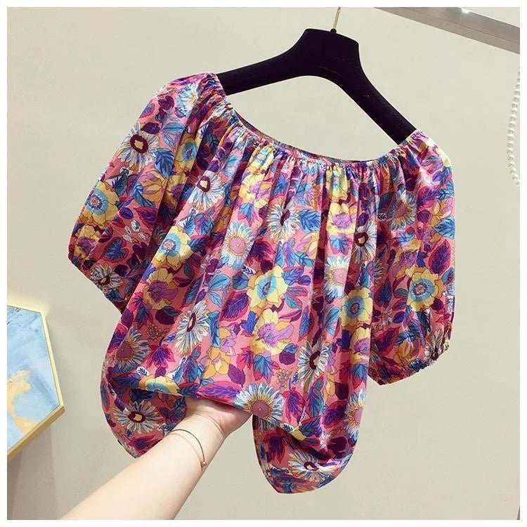 Women's Floral Off - The - Shoulder T-shirt 2025 Summer New Arrival Loose Short Sleeve Cute Fashion Casual Short Top - Zeprah