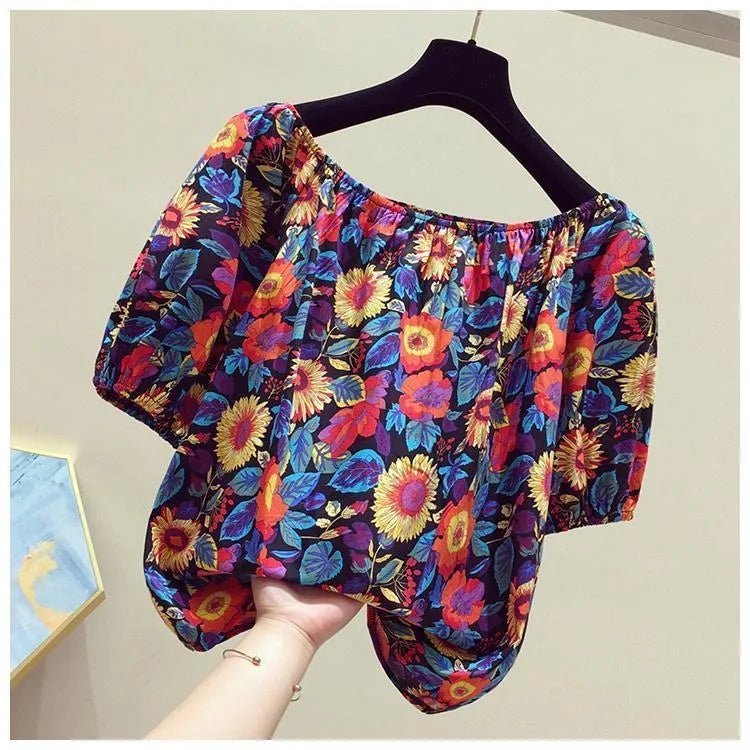 Women's Floral Off - The - Shoulder T-shirt 2025 Summer New Arrival Loose Short Sleeve Cute Fashion Casual Short Top - Zeprah