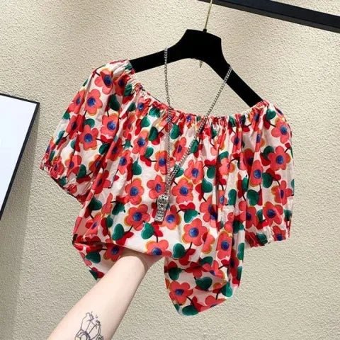 Women's Floral Off - The - Shoulder T-shirt 2025 Summer New Arrival Loose Short Sleeve Cute Fashion Casual Short Top - Zeprah