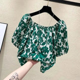 Women's Floral Off - The - Shoulder T-shirt 2025 Summer New Arrival Loose Short Sleeve Cute Fashion Casual Short Top - Zeprah