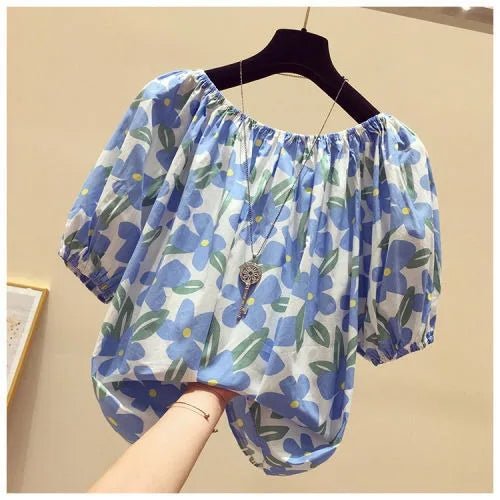 Women's Floral Off - The - Shoulder T-shirt 2025 Summer New Arrival Loose Short Sleeve Cute Fashion Casual Short Top - Zeprah