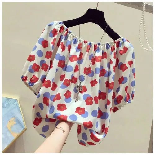 Women's Floral Off - The - Shoulder T-shirt 2025 Summer New Arrival Loose Short Sleeve Cute Fashion Casual Short Top - Zeprah