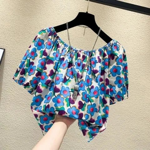 Women's Floral Off - The - Shoulder T-shirt 2025 Summer New Arrival Loose Short Sleeve Cute Fashion Casual Short Top - Zeprah