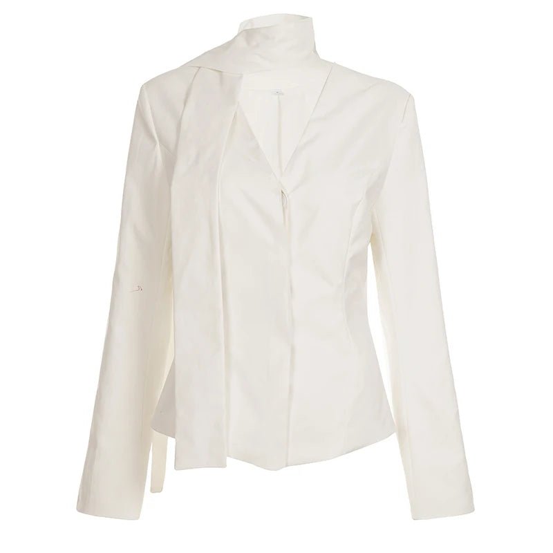 Women's Formal Office Shirt Elegant V - Neck Blouse Woven Breathable Solid Color Long Sleeve with Tie Neck Scarf for Work - Zeprah