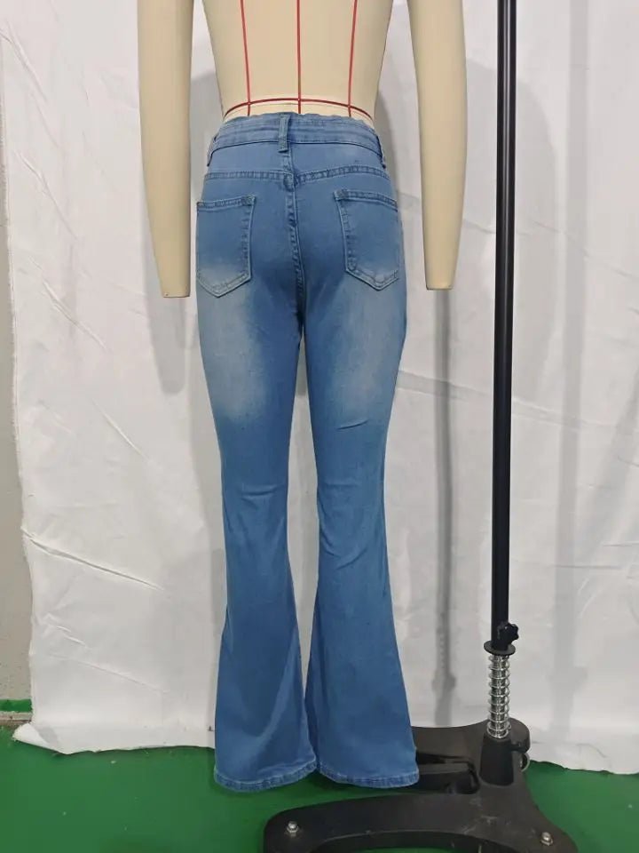 Women's High - Waisted Wide Leg Flared Jeans Breathable Denim Casual Long Pants - Zeprah
