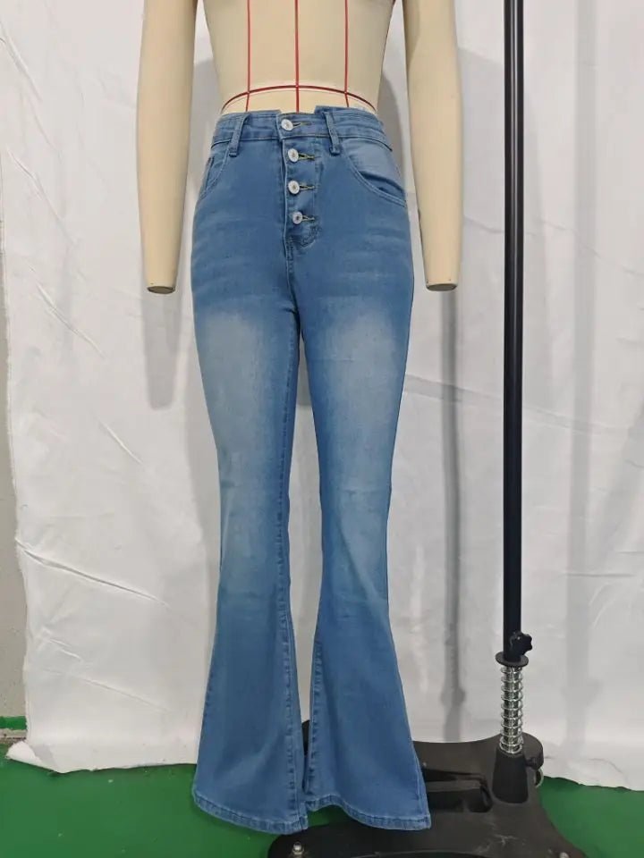 Women's High - Waisted Wide Leg Flared Jeans Breathable Denim Casual Long Pants - Zeprah