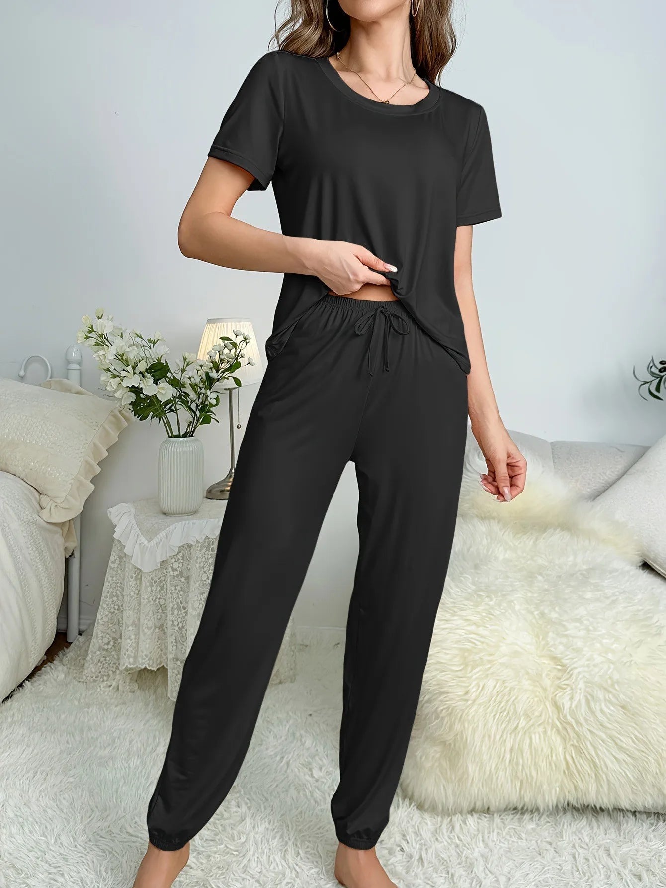 Women's Homewear Pajama Set Comfortable Casual Solid Versatile Stylish for Daily Outdoor Wear - Zeprah