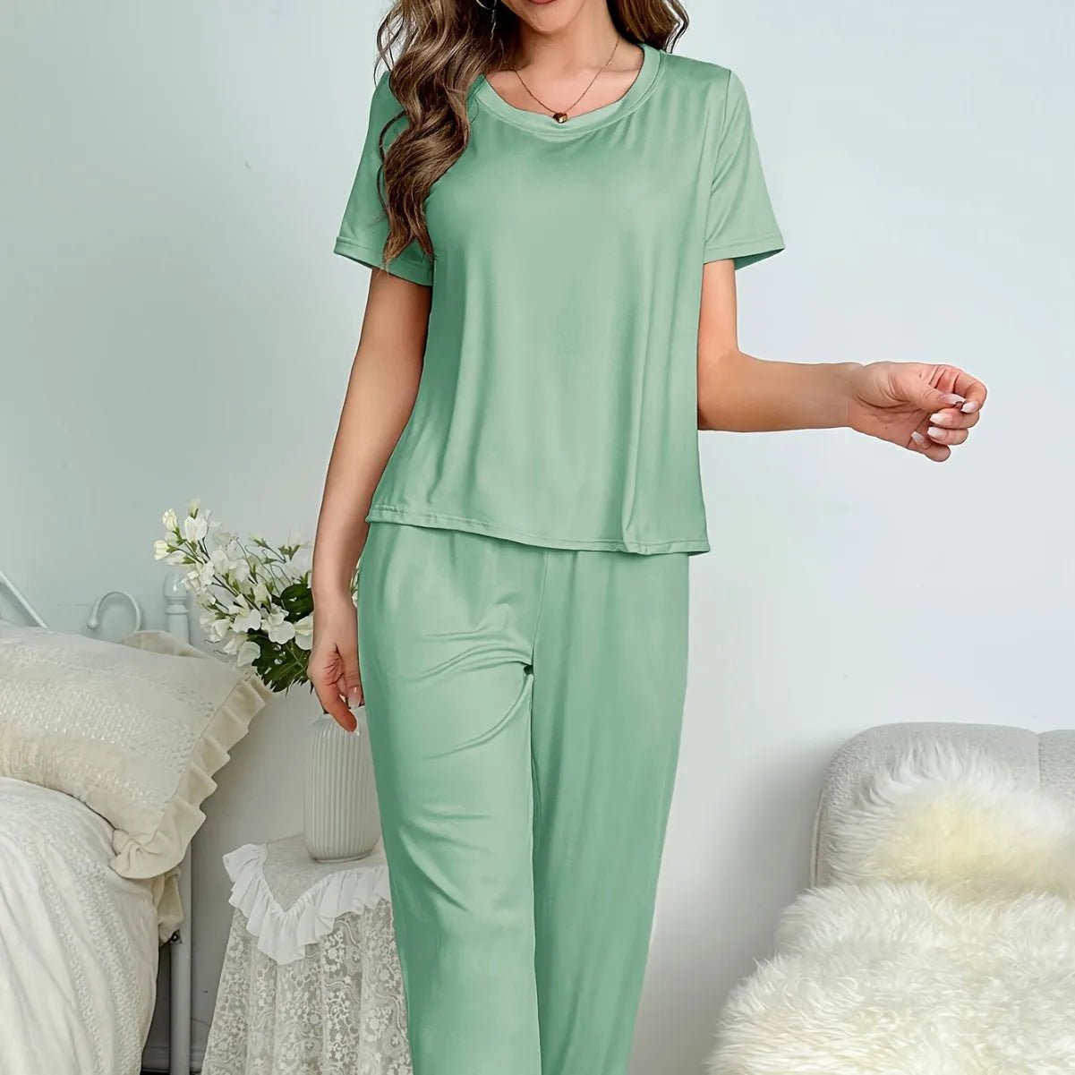 Women's Homewear Pajama Set Comfortable Casual Solid Versatile Stylish for Daily Outdoor Wear - Zeprah