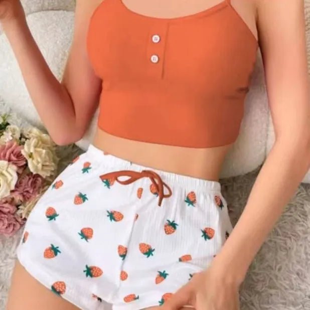 Women's Homewear Printed Spandex Camisole Shorts Casual Sexy Ribbed Wearable European American Style Spring Pajamas - Zeprah