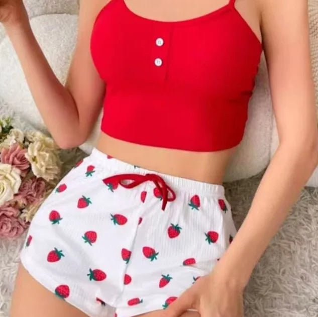 Women's Homewear Printed Spandex Camisole Shorts Casual Sexy Ribbed Wearable European American Style Spring Pajamas - Zeprah
