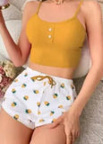 Women's Homewear Printed Spandex Camisole Shorts Casual Sexy Ribbed Wearable European American Style Spring Pajamas - Zeprah
