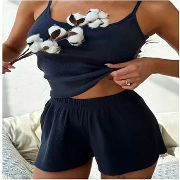 Women's Homewear Solid Color Strappy Shorts Customizable Casual Ribbed Breathable Elastic Waist European - Zeprah