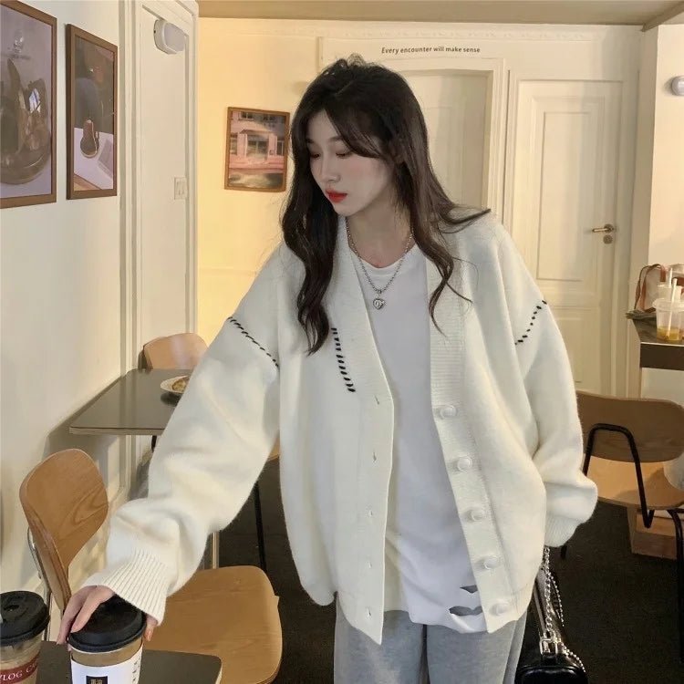 Women's Japanese & Korean Imported Versatile Knit Cardigan 2025 Spring - Autumn New Casual Lazy Style Loose Sweater Coat - Zeprah