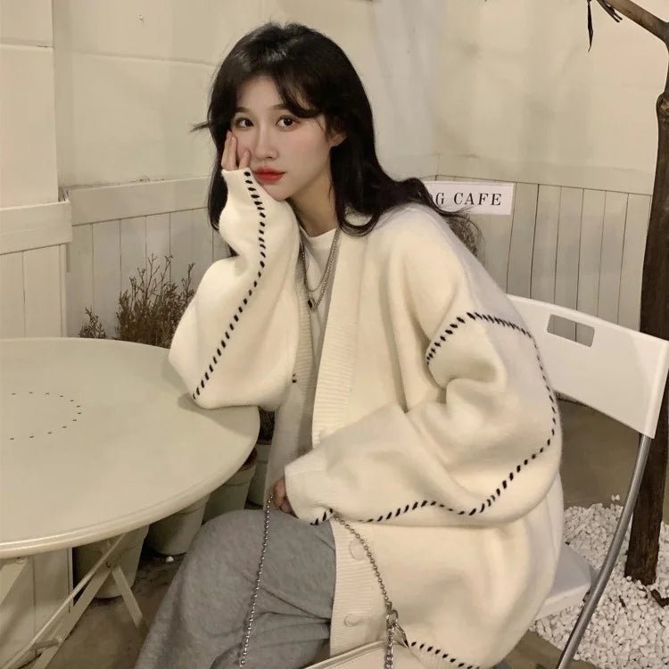 Women's Japanese & Korean Imported Versatile Knit Cardigan 2025 Spring - Autumn New Casual Lazy Style Loose Sweater Coat - Zeprah