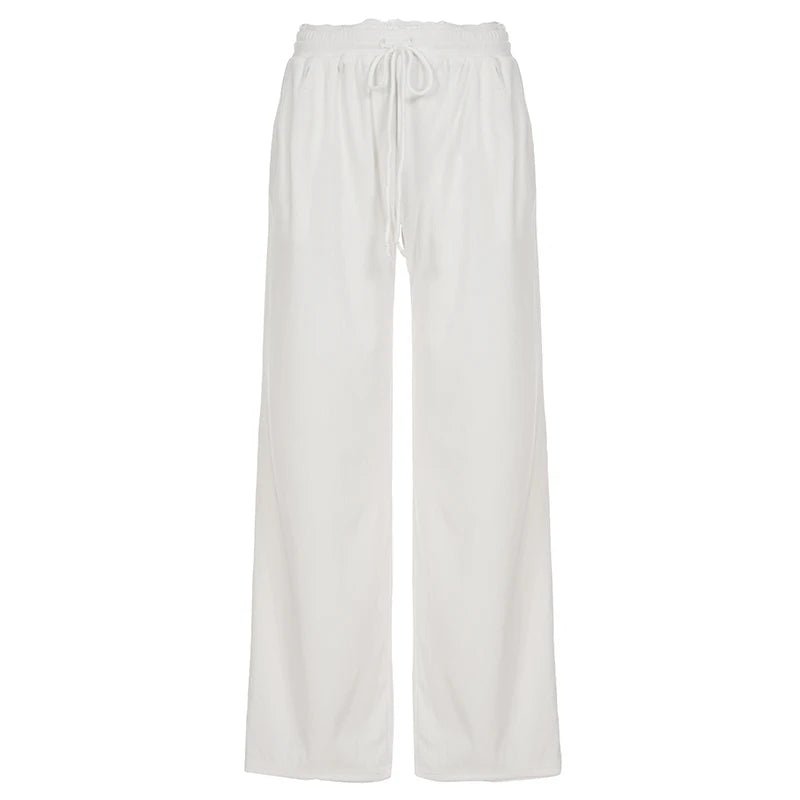 Women's Joggers, Lace Trim Wide Leg Sweatpants, Drawstring Lounge Pants - Zeprah