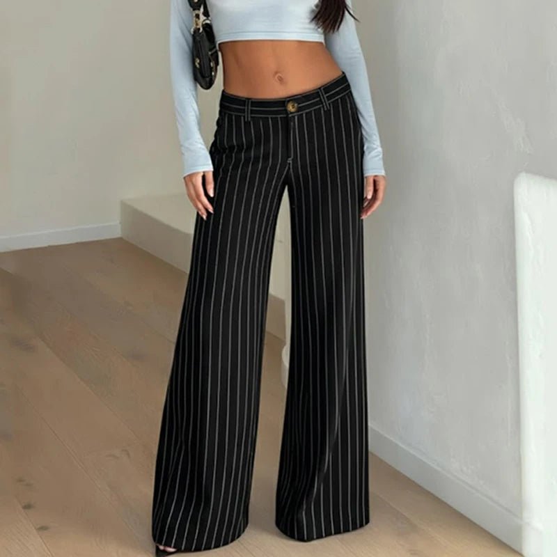 Women's Knitted Flat Straight Leg Eco - Friendly Low Rise Pants Fall Winter Stripe Print Office Commuter Factory - Zeprah