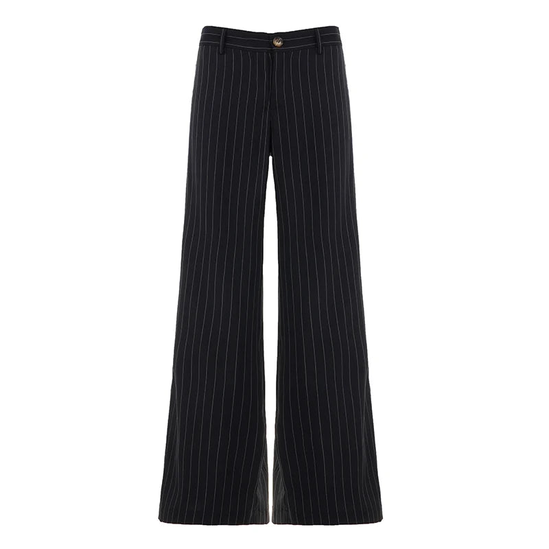 Women's Knitted Flat Straight Leg Eco - Friendly Low Rise Pants Fall Winter Stripe Print Office Commuter Factory - Zeprah
