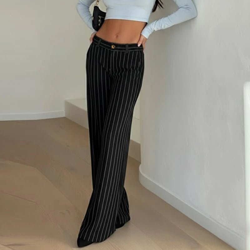 Women's Knitted Flat Straight Leg Eco - Friendly Low Rise Pants Fall Winter Stripe Print Office Commuter Factory - Zeprah