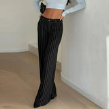 Women's Knitted Flat Straight Leg Eco - Friendly Low Rise Pants Fall Winter Stripe Print Office Commuter Factory - Zeprah