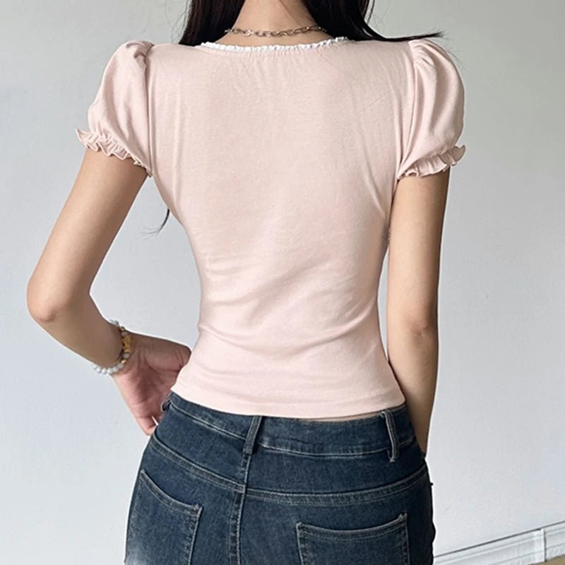 Women's Knitted Puff Sleeve T-Shirt Soft Cute Slim Fit Breathable Anti - Pilling Slimming Casual Autumn Blouse - Zeprah