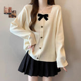 Women's Large Size Women's Bow Square Collar Long - sleeved T-shirt Women's Spring and Autumn 2025 New Loose Slim Top - Zeprah