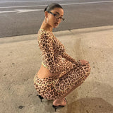 Women's Leopard Print Sexy Skinny Fit Crop Top Low - Rise Mid - Thigh Shorts Stretch Knit Breathable Eco - Friendly Outfit - Zeprah
