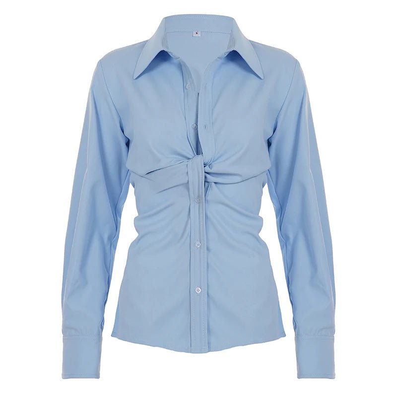 Women's Long Sleeve Casual Slim Fit Blouse High Quality Fashion Top with Lapel Collar and Button Decoration for Summer - Zeprah