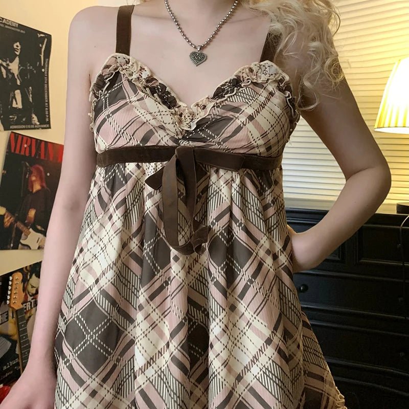 Women's Long Sweet Plaid Chiffon Tank Top Fashionable Retro Loose Eco - Friendly - Zeprah