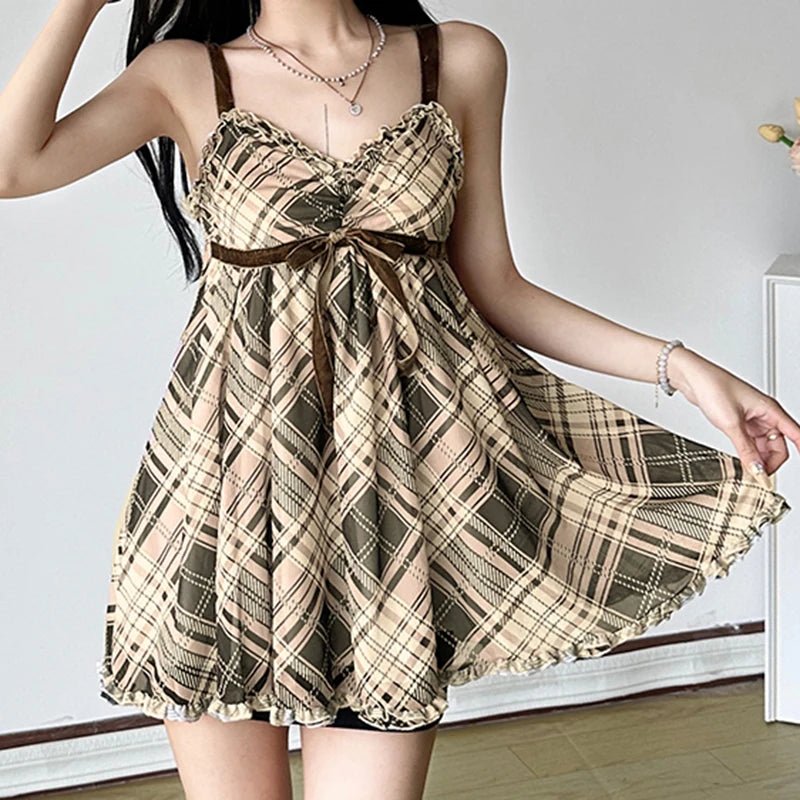 Women's Long Sweet Plaid Chiffon Tank Top Fashionable Retro Loose Eco - Friendly - Zeprah