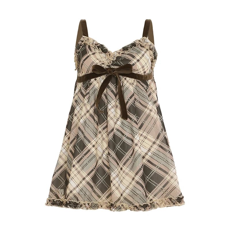 Women's Long Sweet Plaid Chiffon Tank Top Fashionable Retro Loose Eco - Friendly - Zeprah