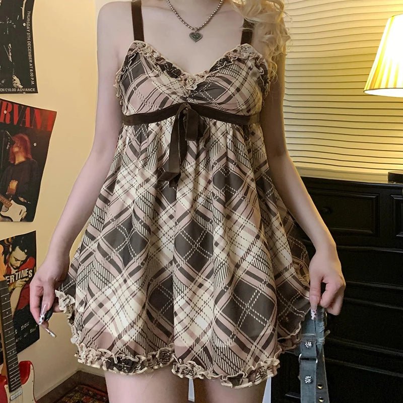 Women's Long Sweet Plaid Chiffon Tank Top Fashionable Retro Loose Eco - Friendly - Zeprah