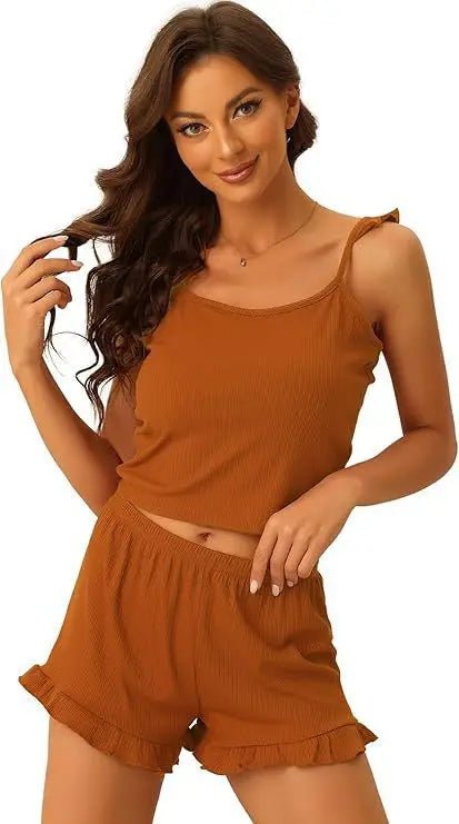 Women's Loungewear Casual Ribbed Lace Breathable Summer Sexy Camisole Shorts Set New Style - Zeprah