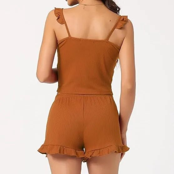 Women's Loungewear Casual Ribbed Lace Breathable Summer Sexy Camisole Shorts Set New Style - Zeprah